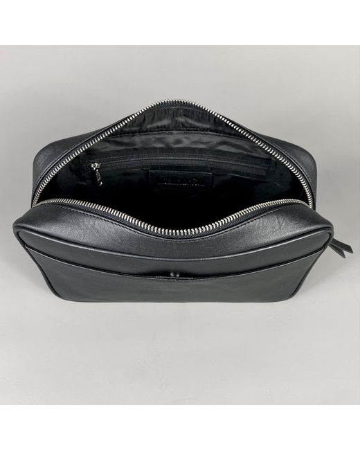 LeatherCo. Black Leather Top Zip Wash Bag for men