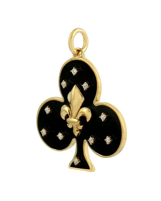 Artisan Black 14K Enamel Diamond Fleur-De-Lis Club Pendant