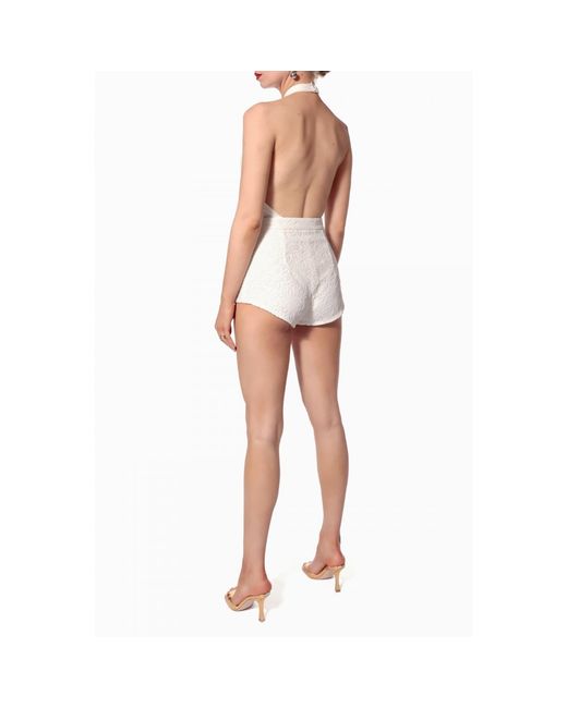 AGGI by HALEWSKI White Cori Off Floral Pattern Lace Micro Shorts