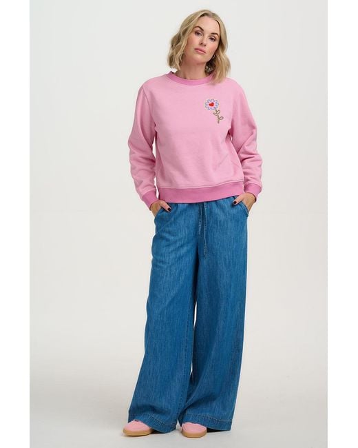 Sugarhill Pink Mindy Blouson Sleeve Sweatshirt, Heart Flower