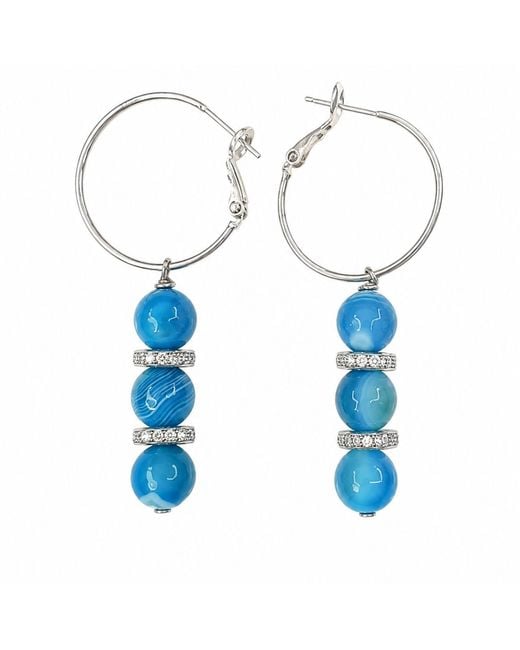 Way to Chic Blue Agate On Hoop Earrings