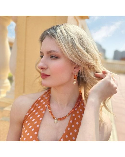 Farra Metallic Natural Amber With Evil Eye Dangle Clip-On Earrings