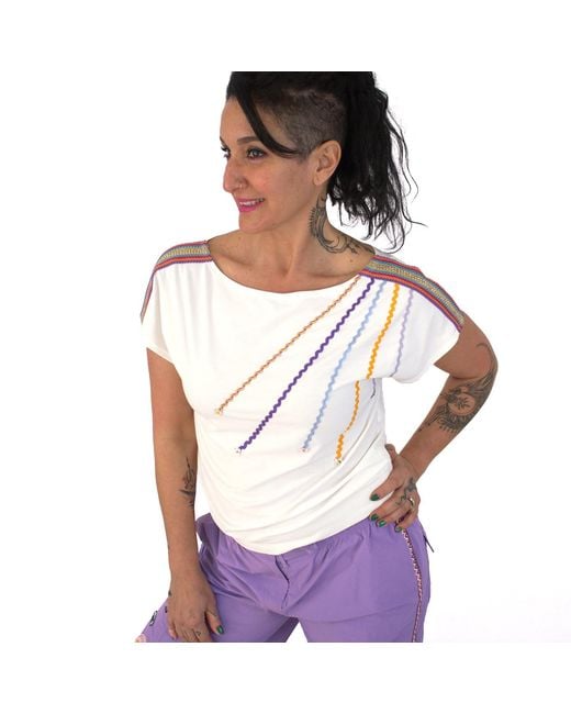 Lalipop Design White Viscose Blouse With Colourful Ribbon Accessories