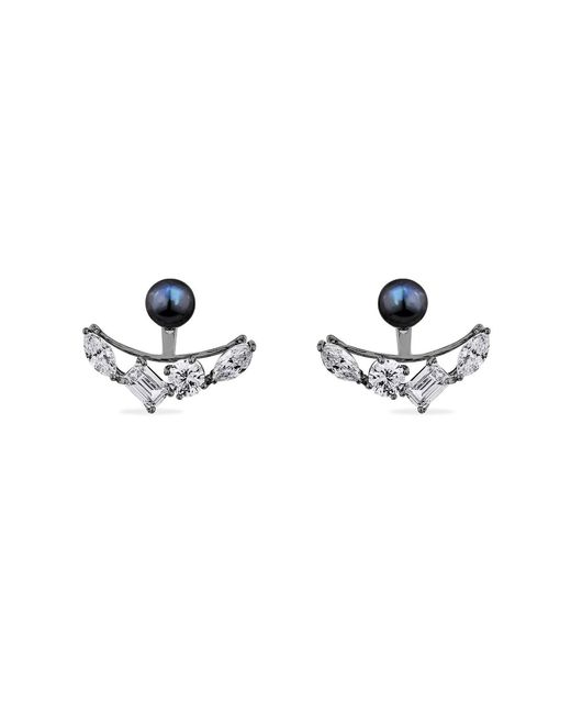 SALLY SKOUFIS Metallic Reflection Ear Jacket With Natural Pearl & Made Cz Diamond Stimulant