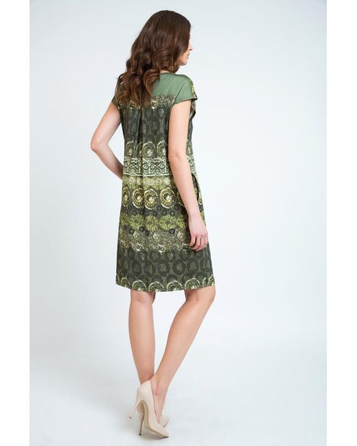 Conquista Green Button Detail Print Dress
