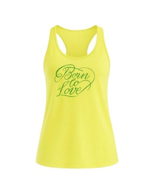 Conquista Yellow Sport Racer Back Print Top