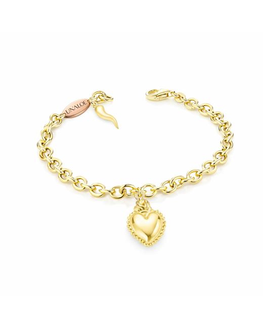 Unaloe Metallic Plated Sterling Bracelet With Heart & Cornicello Charms – Elegant Symbolic Jewelry For