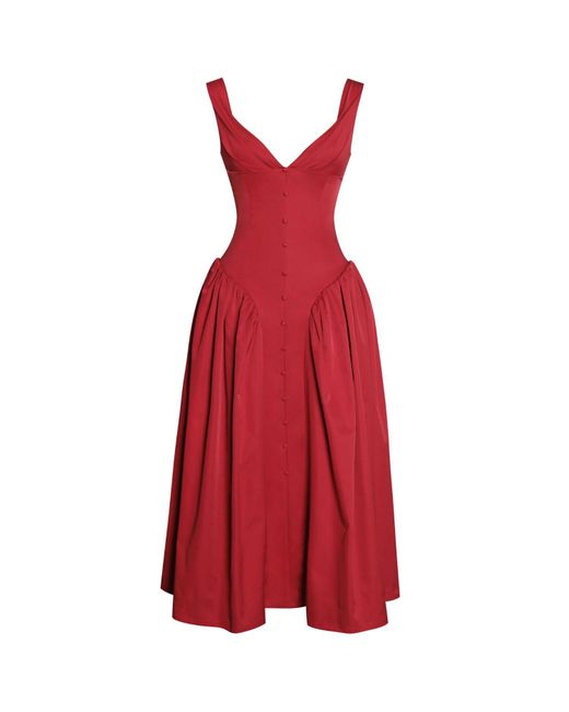Miss Circle New York Red Nahla Drop Waist Midi Dress With Buttons