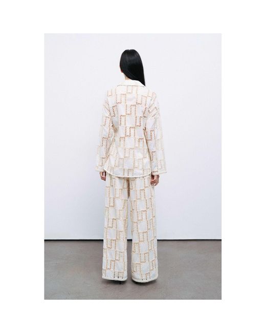 Nocturne White Neutrals Embroidered Pants