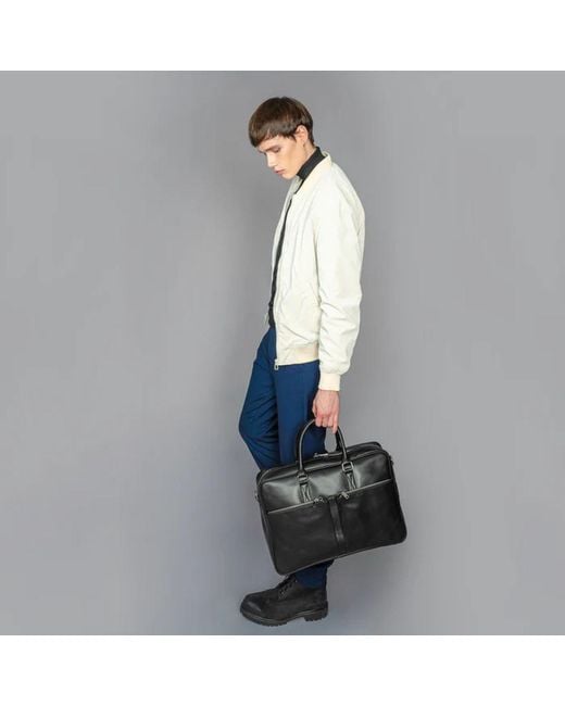 Hides Leather Co. Black Full-Grain Leather Briefcase, Work Bag With Strap Organizer for men