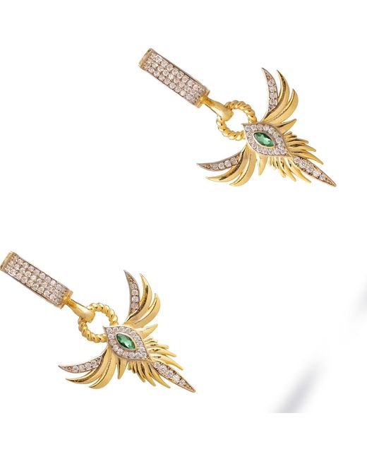 Ebru Jewelry Metallic Emerald Phoenix Guardian Earrings