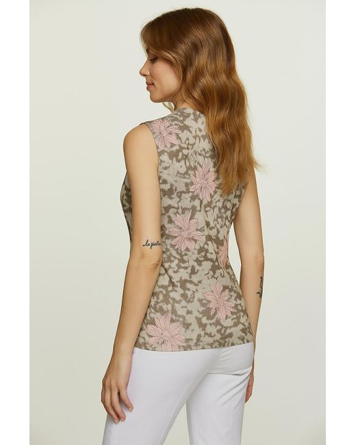 Conquista Pink Neutrals Floral Polyamide Jersey Sleeveless Top