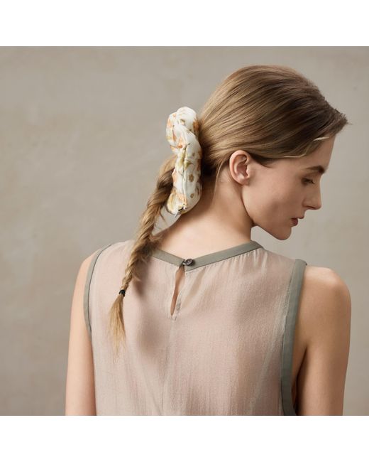 Asyii Metallic Printed Botanical Floral Silk Puffy Scrunchie
