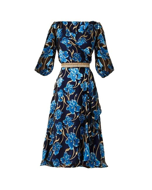 SACHA DRAKE Blue Linnee Wrap Midi Dress
