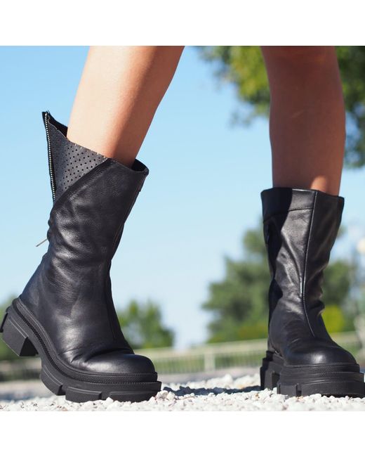 Adrenaline Fashion Blue Leather Perforated Ankle Boots – Handmade Designer Shoes, Chunky Sole, Modern Edgy Style