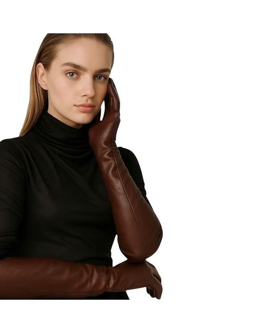 HIGH HEEL JUNGLE by KATHRYN EISMAN Brown Florence Lambskin Leather Opera Length Gloves