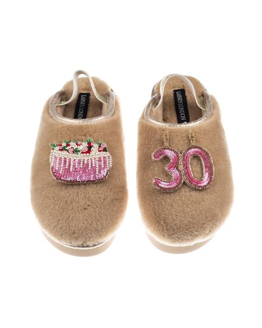 Laines London Brown Neutrals Flatform Cloud Closed Toe Slippers With 30Th Birthday & Cake Brooches