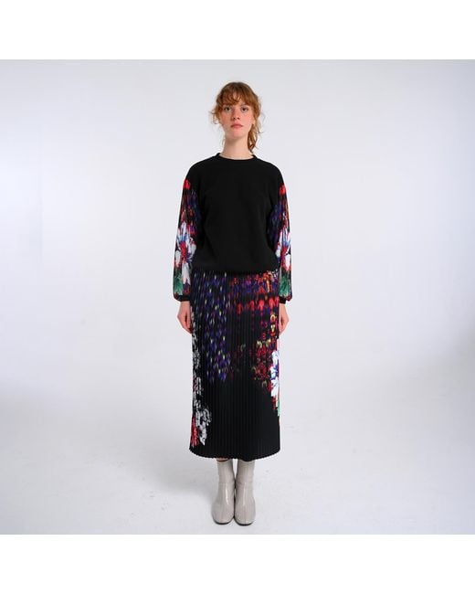 Lalipop Design Blue Floral Print Fully Pleated Maxi Skirt