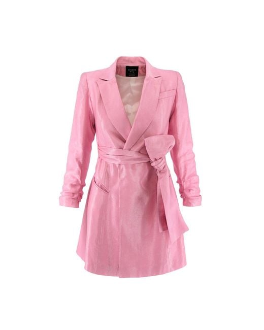 AVENUE No.29 Pink Metallized Linen Blazer Dress With Bow
