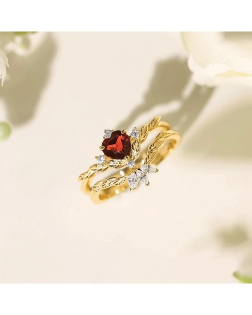 Azura Jewelry New York Metallic Flaming Heart Mozambique Garnet Vermeil Ring Set