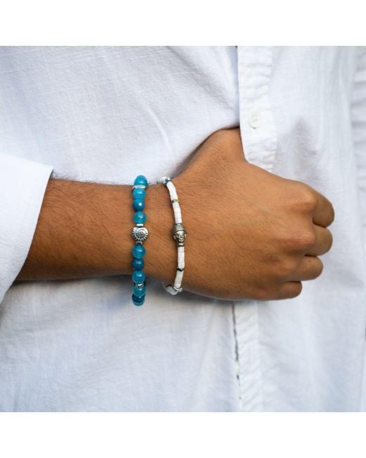 Ebru Jewelry Blue Ocean Zen Jade & Pearl Bracelet Set for men