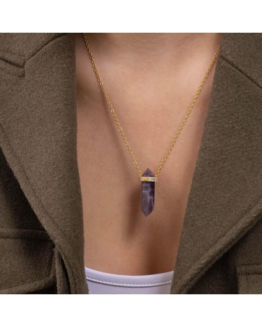Nialaya Metallic Sterling Amethyst Crystal Necklace With Engraved Evil Eye Detail