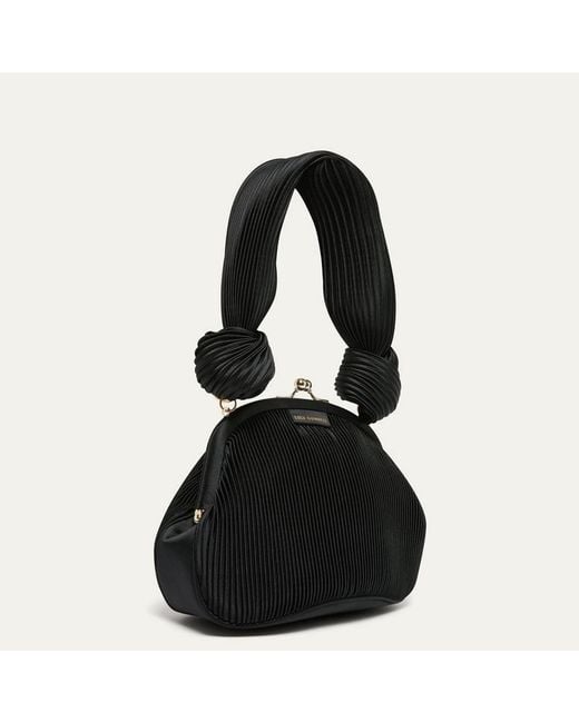 Lulu Guinness Black Satin Plisse Lois Bag