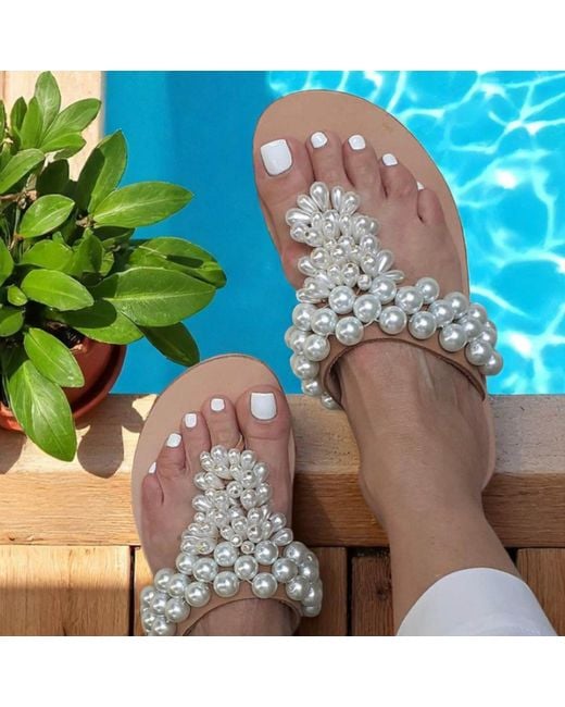 Sibylla Delphica White Jeweled Leather Sandals Full Of Pearls