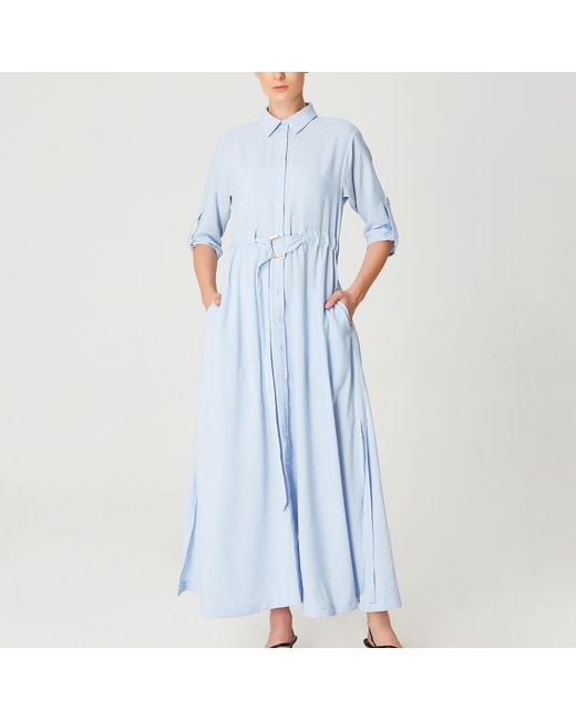 Smart and Joy Blue Long Minimalist Shirt Dress
