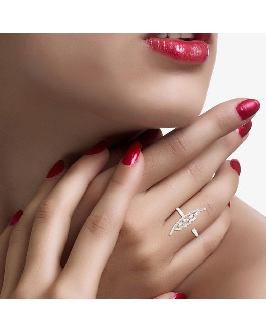 Artisan Metallic Baguette & Round Diamond Open Cuff Ring