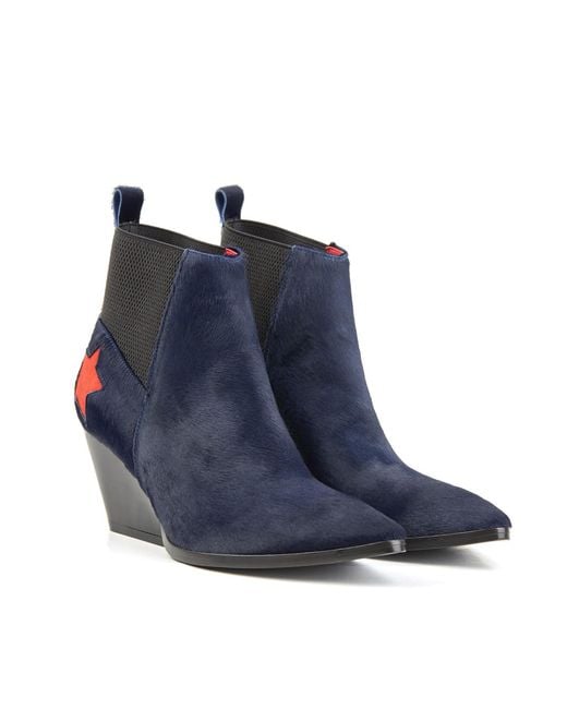 Rosamund Muir London Blue Felixa Calf Hair With Star Ankle Boots