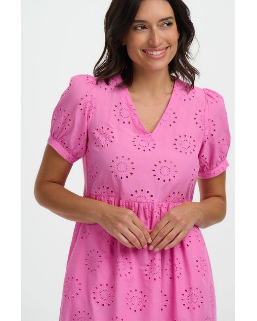 Sugarhill Pink Kim Broderie Anglaise, Midi Smock Dress