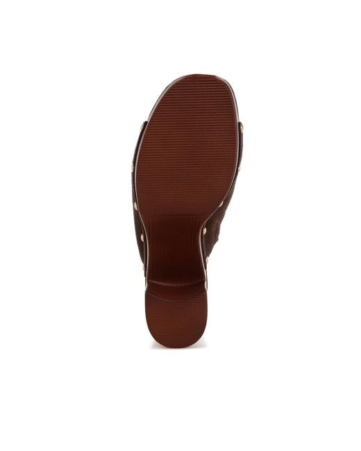 Rag & Co Brown Masaki Soft Suede Leather Wooden Clogs