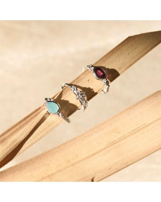 Zohreh Metallic Amazonite Boho Huggie Hoop Earring Pair Sterling