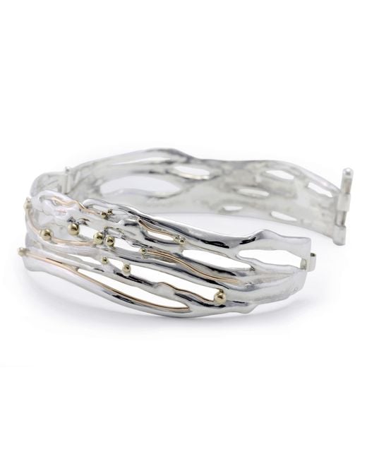 Isla Silver White Handcrafted Sterling Bangle With Details