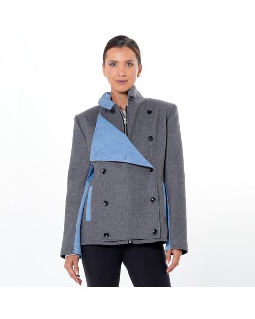 Metamorph Blue Double-Breasted Short Jacket With Denim