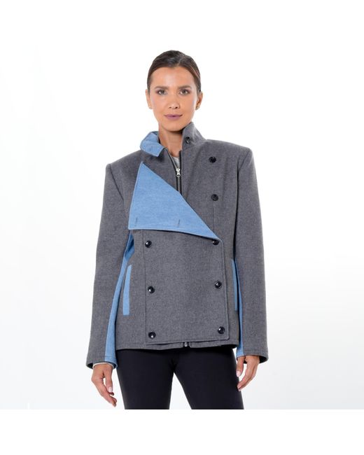 Metamorph Blue Double-Breasted Short Jacket With Denim
