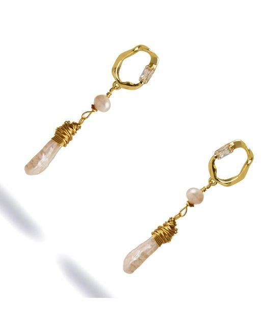 Ebru Jewelry Metallic Diamond Stud Pearl Drop Statement Earrings
