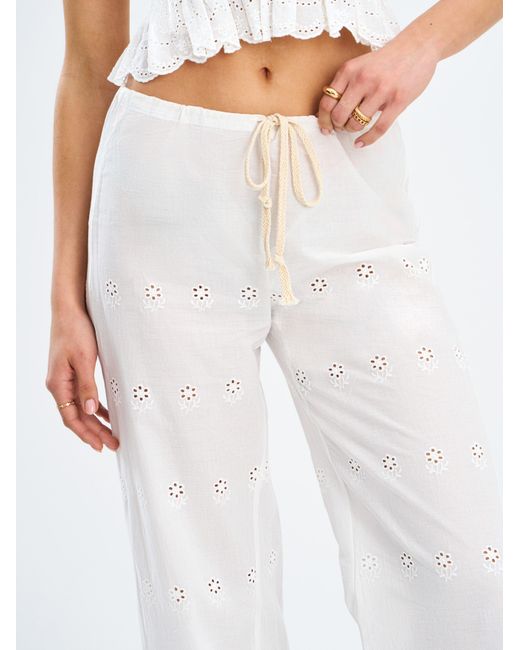 Miss Circle New York White Raina Cotton Eyelet Straight Pants