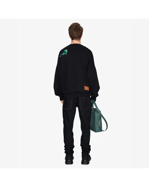 PLACE OF ELMS Black Northern Birds Embroidered Fleece Crew Neck Sweater for men