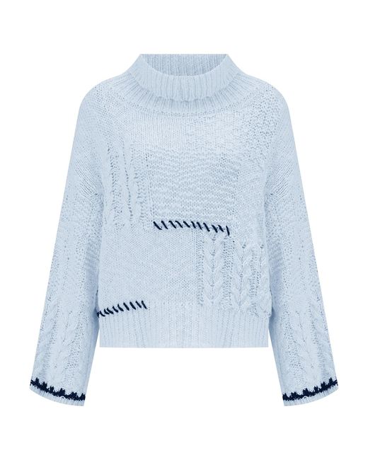 Peraluna Blue Ilda Pure Cotton Embroidered Cable Knit Pullover