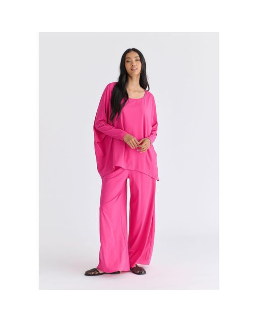 Paisie Pink Wide Neck Oversized Lyocell Jersey Top
