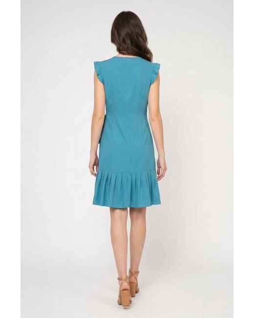 Conquista Blue Sleeveless Ruffled Wrap Dress