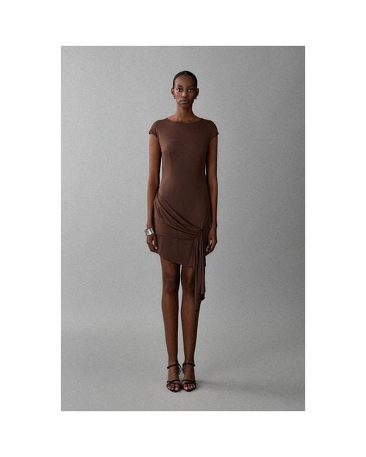 Aisl Brown Ruched Drape Cascade Mini Dress