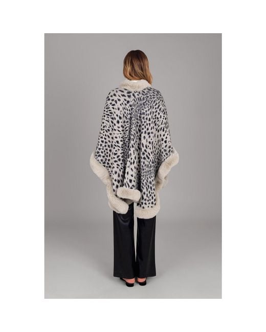 Saachi Brown Cheetah Print Bisque Kimono Faux Fur Cape