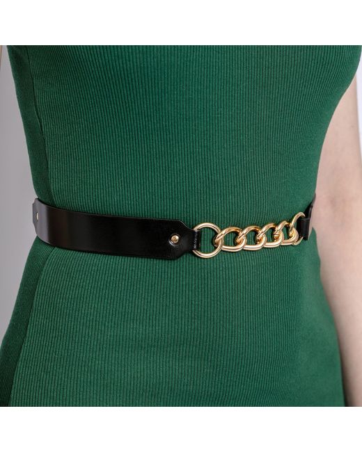 Haute Cuir Black Chained Slim Leather Belt