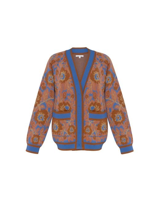 Annabo White Mirage Bloom Merino Wool Jacquard Cardigan
