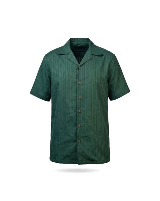 Stovaria Green Handwoven Hemp Camp Collar Shirt for men
