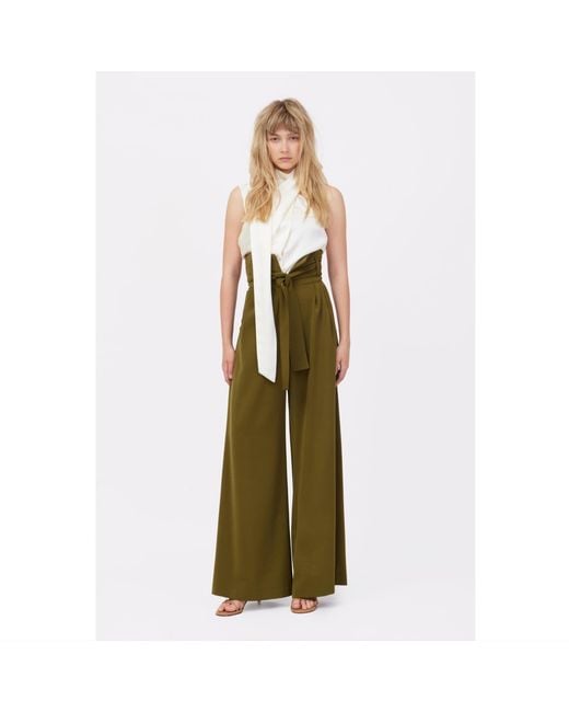 Julia Allert Green High Waist Long Wide Leg Trousers – Dark