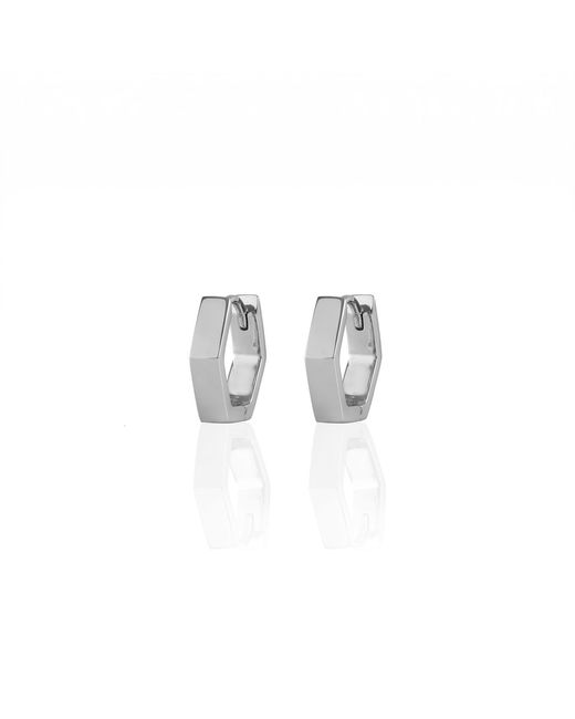 Kris Nations White Hexagon Hinged Huggie Hoop Earrings